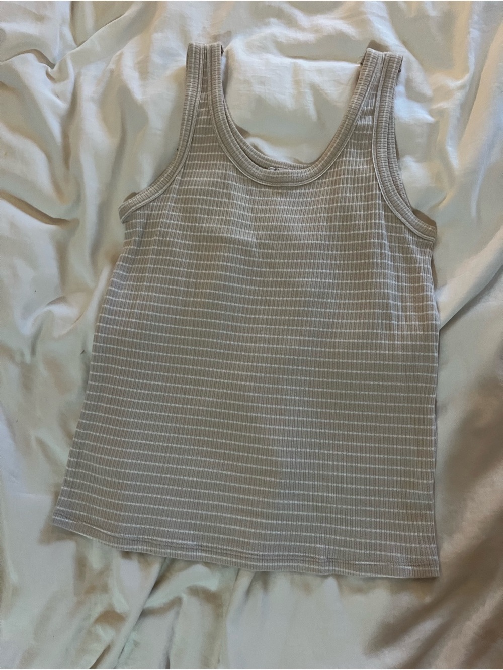 Carve Designs Ribbed Tank Top in Beige with White Stripes